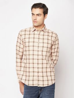 CRIMSOUNE CLUB - Men Checked Peach Shirt
