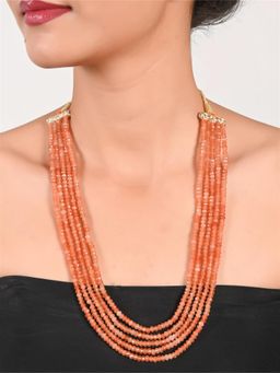 Ratnavali Jewels - Five Layer Orange Colour Real Onyx Stone Beads Necklace