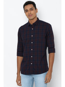 Allen Solly - Navy Blue Checks Cotton Regular Fit Shirt