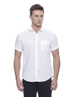 Peter England - White Solid Cotton Linen Regular Fit Shirt