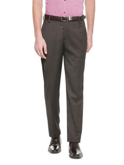 Peter England - Brown Solid Terylene Regular Fit Trouser