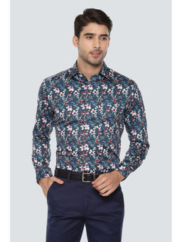 Louis Philippe - Grey Printed Cotton Regular Fit Shirt