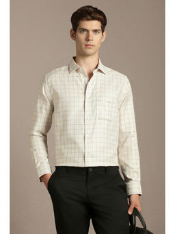 Louis Philippe - Beige Checks Cotton Regular Fit Shirt