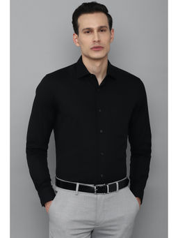 Louis Philippe - Black Solid Cotton Regular Fit Shirt