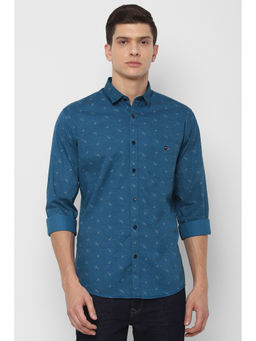 Louis Philippe - Blue Printed Cotton Slim Fit Shirt