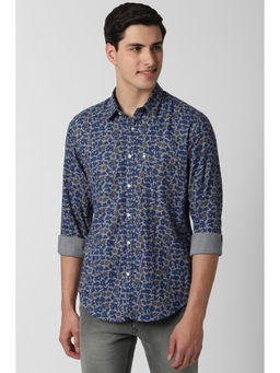 Peter England - Blue Printed Cotton Slim Fit Shirt