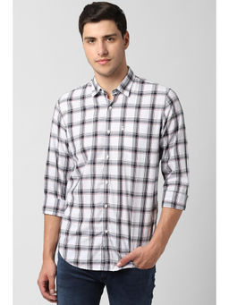 Peter England - White Checks Cotton Blend Slim Fit Shirt