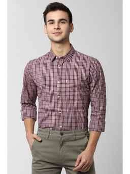 Peter England - Maroon Checks Cotton Slim Fit Shirt