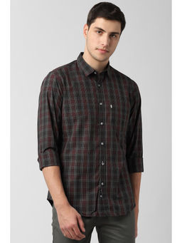 Peter England - Maroon Checks Cotton Blend Slim Fit Shirt