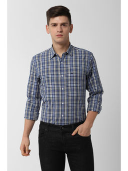 Peter England - Grey Checks Cotton Slim Fit Shirt