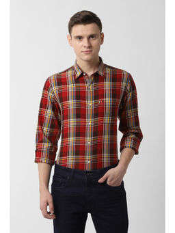 Peter England - Red Checks Cotton Slim Fit Shirt