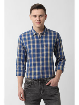 Peter England - Blue Checks Cotton Slim Fit Shirt