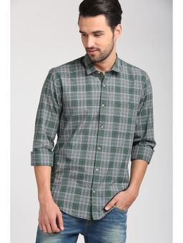 Peter England - Green Checks Cotton Slim Fit Shirt