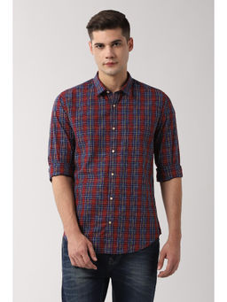 Peter England - Maroon Checks Cotton Slim Fit Shirt