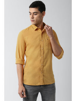 Peter England - Yellow Solid Cotton Blend Slim Fit Shirt