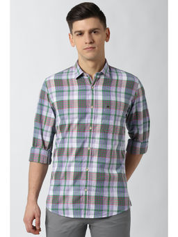 Peter England - Purple Checks Cotton Slim Fit Shirt