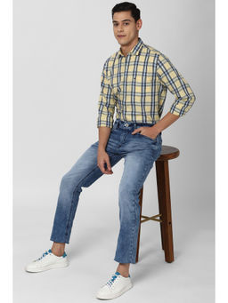 Peter England - Yellow Checks Cotton Slim Fit Shirt