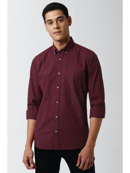Peter England - Maroon Checks Cotton Slim Fit Shirt