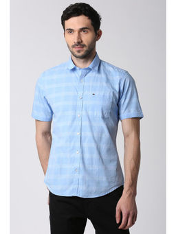 Peter England - Blue Checks Cotton Slim Fit Shirt
