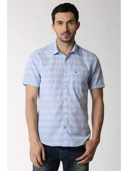 Peter England - Blue Checks Cotton Slim Fit Shirt