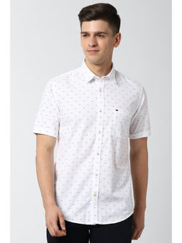 Peter England - White Printed Cotton Slim Fit Shirt