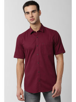 Peter England - Maroon Textured Cotton Slim Fit Shirt