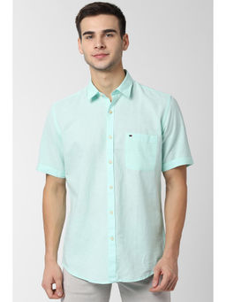 Peter England - Blue Textured Cotton Blend Slim Fit Shirt