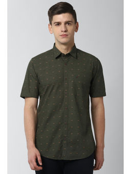 Peter England - Olive Printed Cotton Slim Fit Shirt