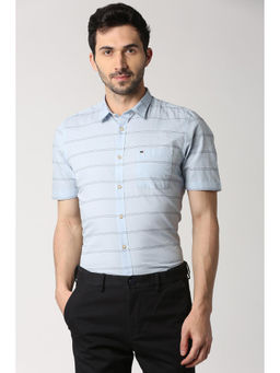 Peter England - Blue Stripes Cotton Slim Fit Shirt