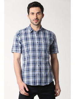 Peter England - Blue Checks Cotton Slim Fit Shirt