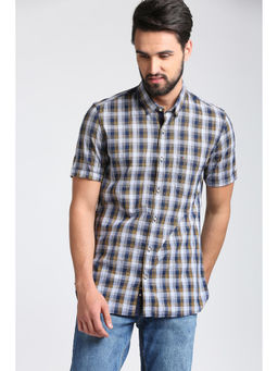 Peter England - Blue Checks Cotton Slim Fit Shirt