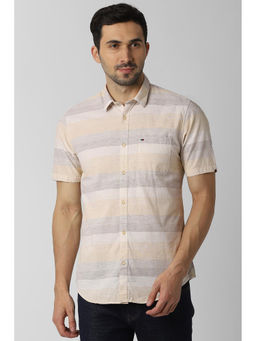 Peter England - Beige Stripes Cotton Slim Fit Shirt