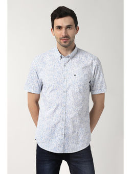 Peter England - White Printed Cotton Slim Fit Shirt
