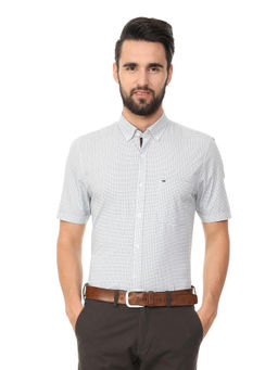 Peter England - White Printed Cotton Slim Fit Shirt