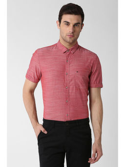Peter England - Red Textured Cotton Slim Fit Shirt