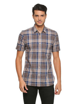 Peter England - Brown Checks Cotton Slim Fit Shirt