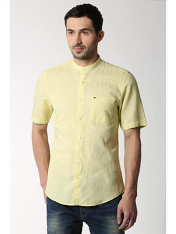 Peter England - Yellow Textured Cotton Blend Slim Fit Shirt