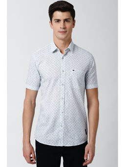 Peter England - White Printed Cotton Slim Fit Shirt