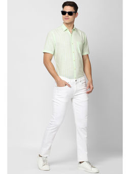 Peter England - Green Stripes Cotton Slim Fit Shirt