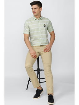 Peter England - Green Stripes Cotton Slim Fit Shirt