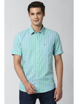 Peter England - Blue Stripes Cotton Blend Slim Fit Shirt