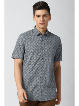 Peter England - Grey Printed Cotton Slim Fit Shirt