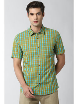 Peter England - Green Checks Cotton Slim Fit Shirt