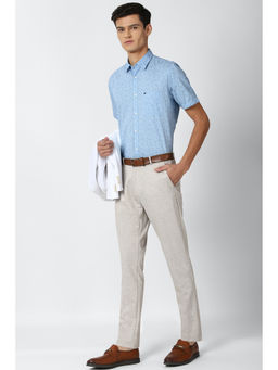 Peter England - Blue Printed Cotton Slim Fit Shirt