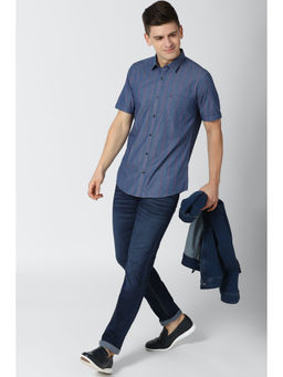 Peter England - Blue Stripes Cotton Blend Slim Fit Shirt