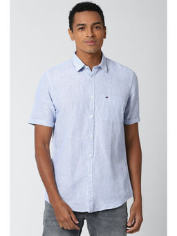 Peter England - Blue Textured Linen Blend Slim Fit Shirt