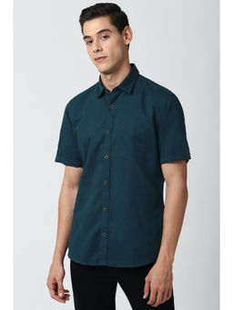 Peter England - Green Solid Cotton Blend Slim Fit Shirt