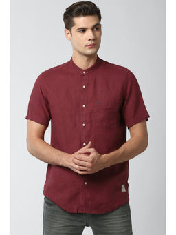 Peter England - Maroon Solid Linen Slim Fit Shirt