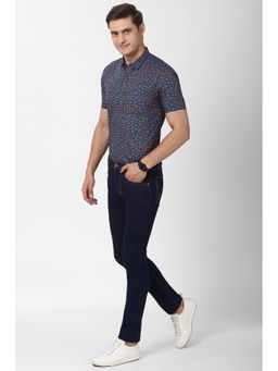 Peter England - Blue Printed Cotton Slim Fit Shirt