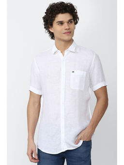 Peter England - White Solid Linen Slim Fit Shirt